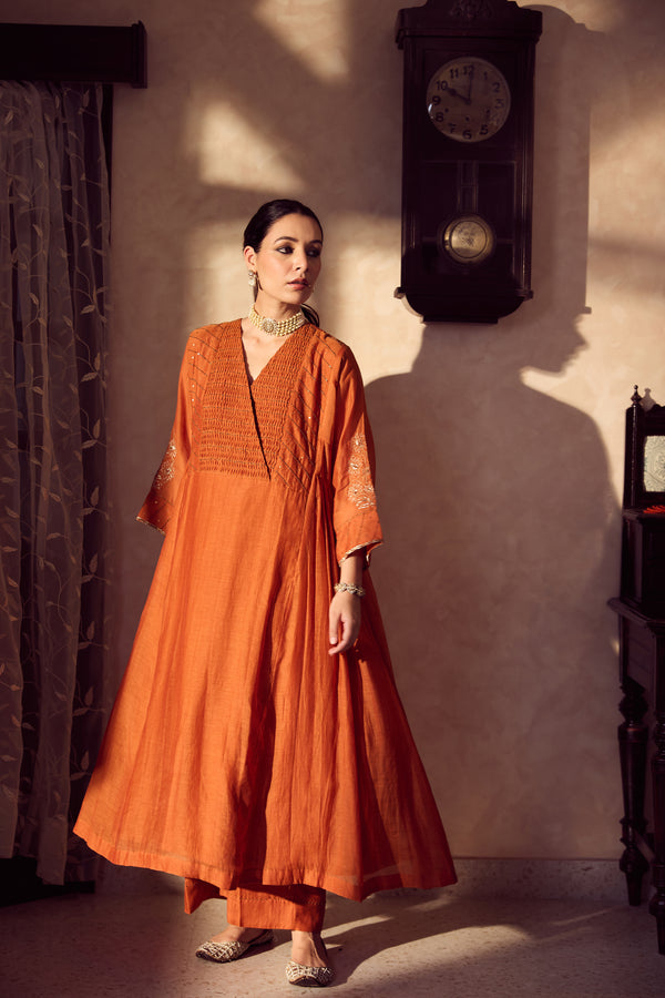 Chanderi Parallel - Orange