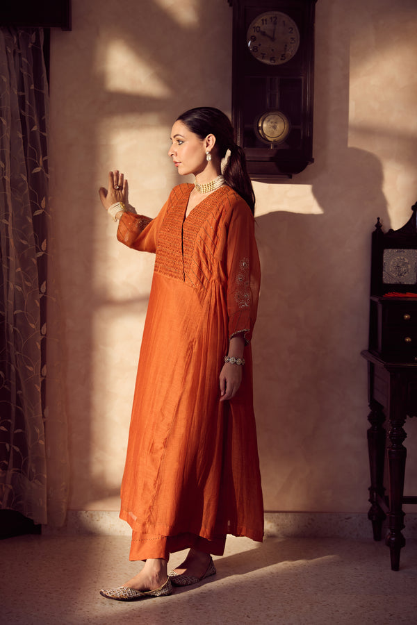Chanderi Parallel - Orange