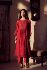 Chanderi Hand Embroidered Kurta -Maroon