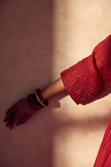Chanderi Hand Embroidered Kurta -Maroon