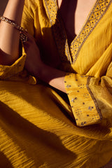 Chanderi Hand Embroidered Kurta - Yellow