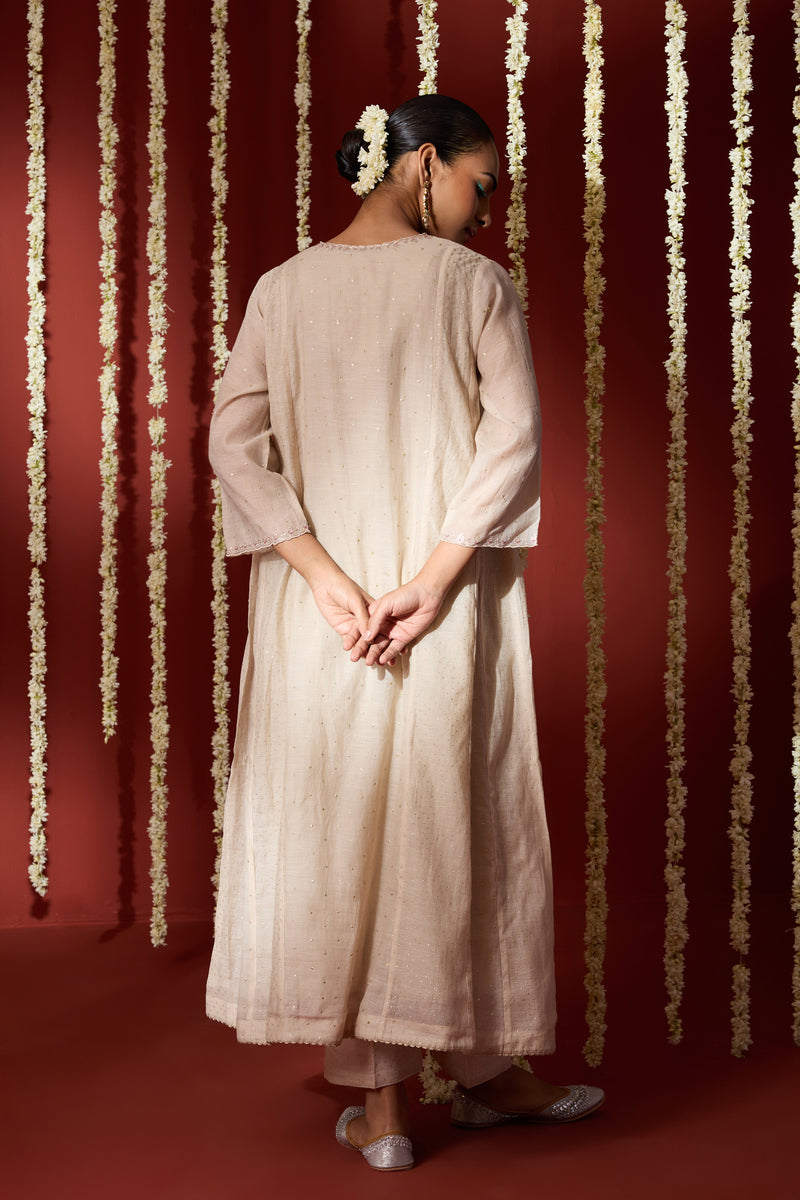Chanderi Hand Embroidered Kurta - Beige