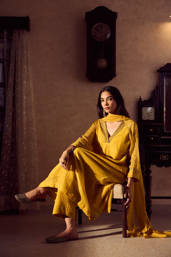 Chanderi Parallel - Yellow