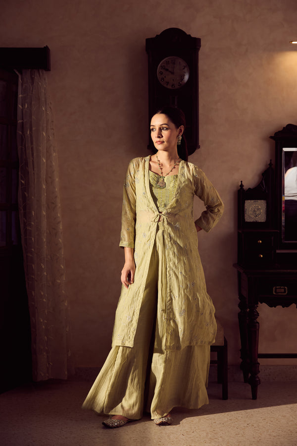 Chanderi Shrug Set - Green