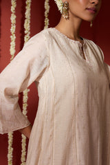 Chanderi Hand Embroidered Kurta - Beige
