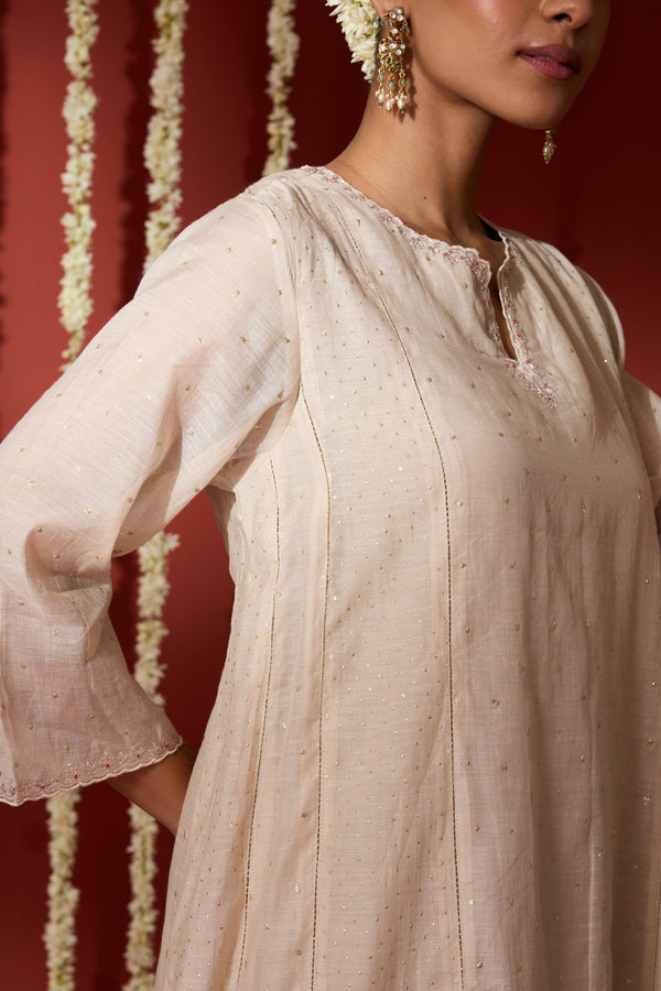 Chanderi Hand Embroidered Kurta - Beige