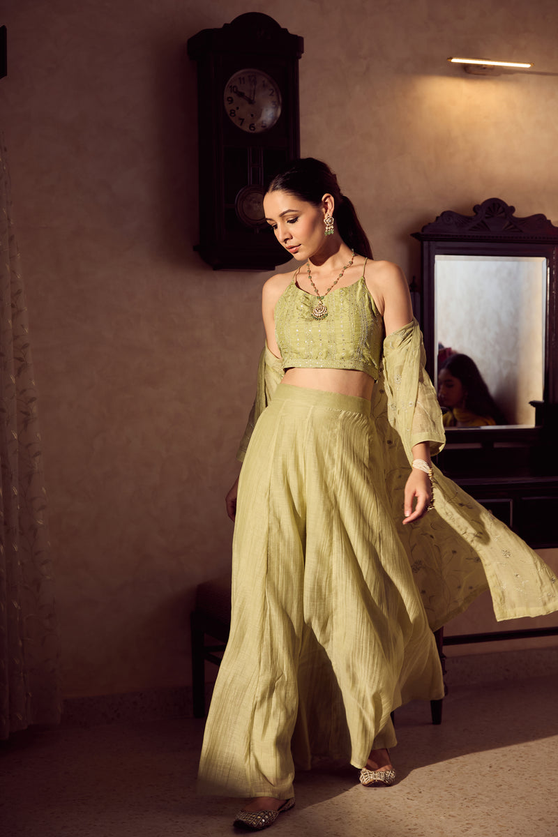 Chanderi Shrug Set - Green