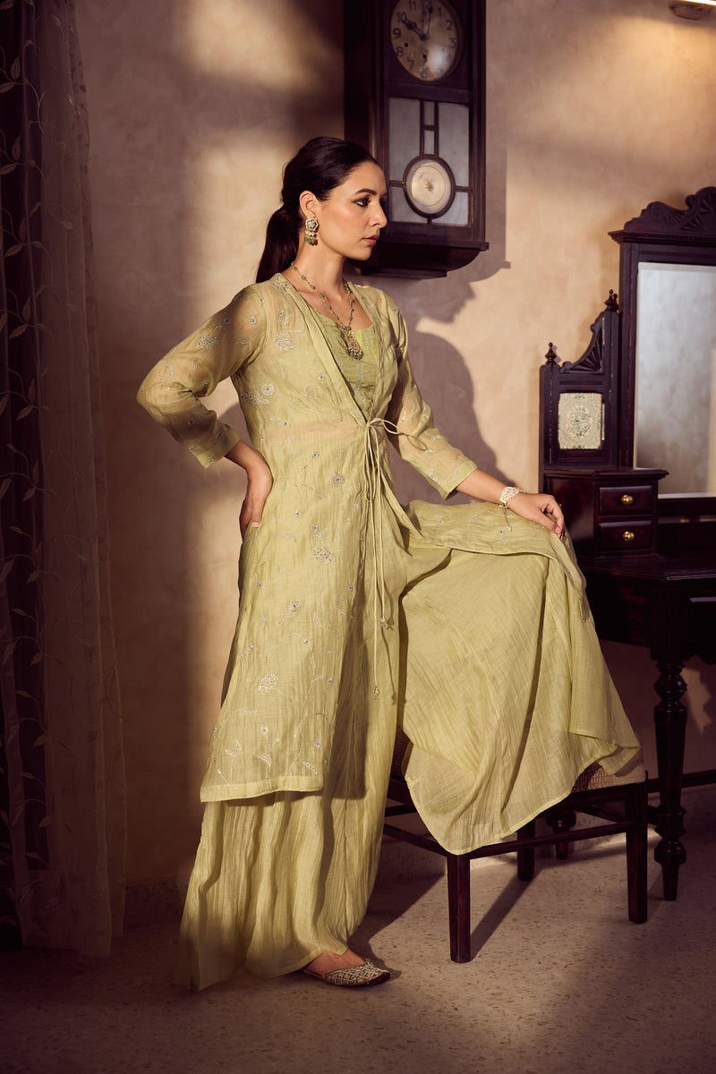 Chanderi Shrug Set - Green