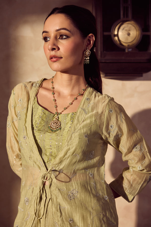 Chanderi Shrug Set - Green