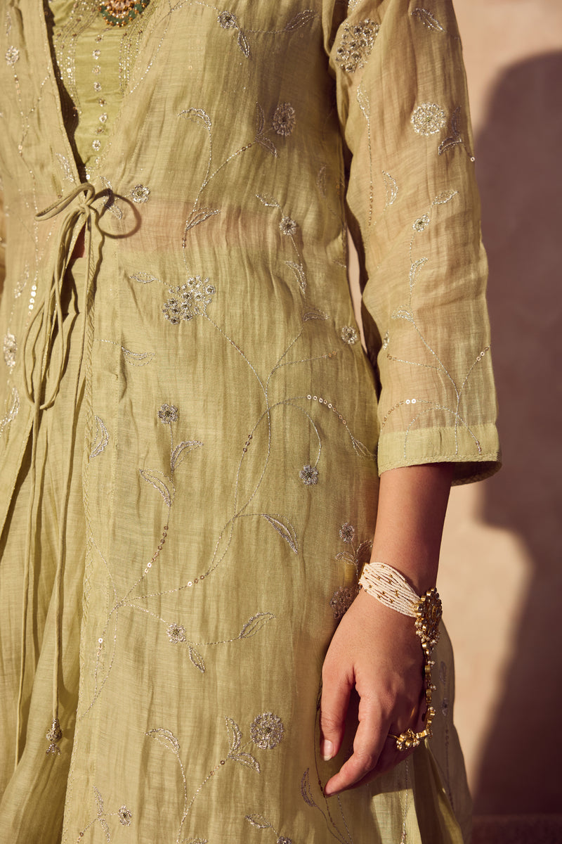 Chanderi Shrug Set - Green