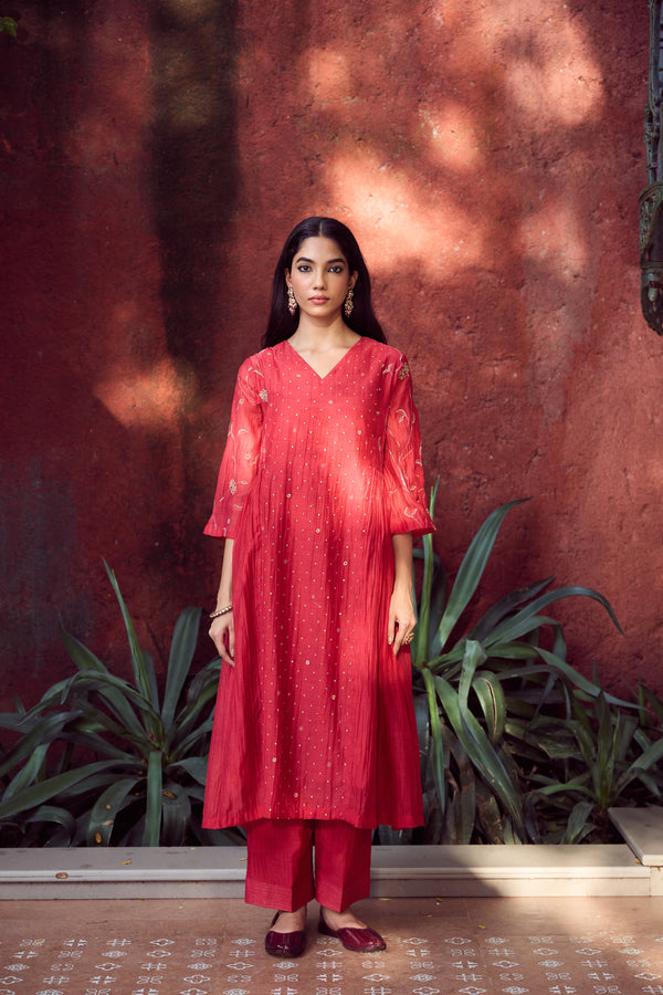 Chanderi Parallel - Red