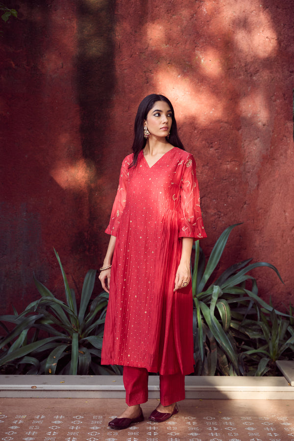 Chanderi Parallel - Red