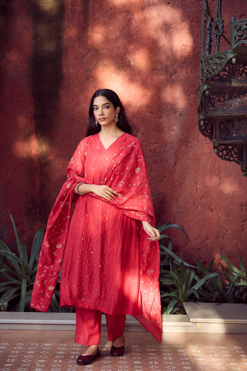 Chanderi Parallel - Red