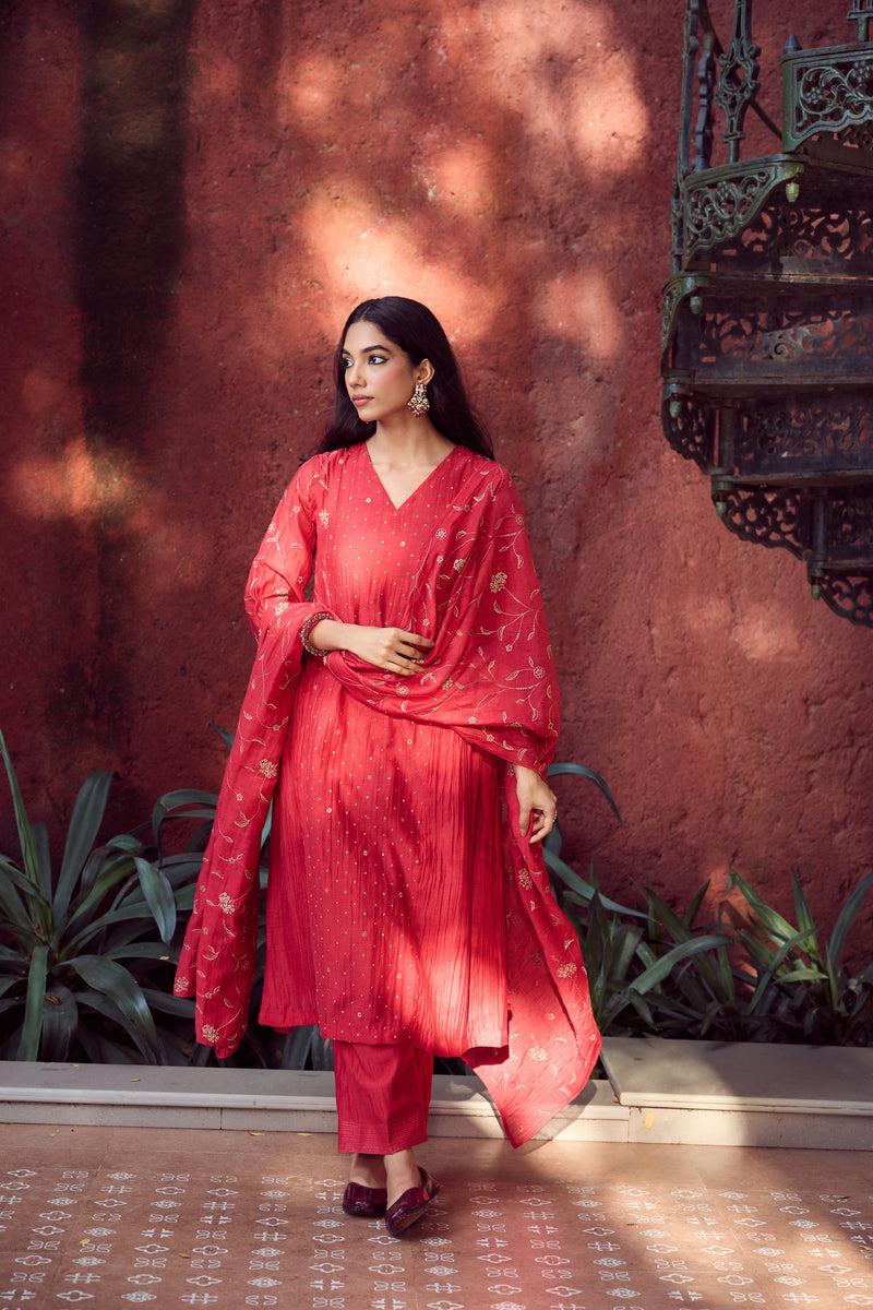 Chanderi Parallel - Red