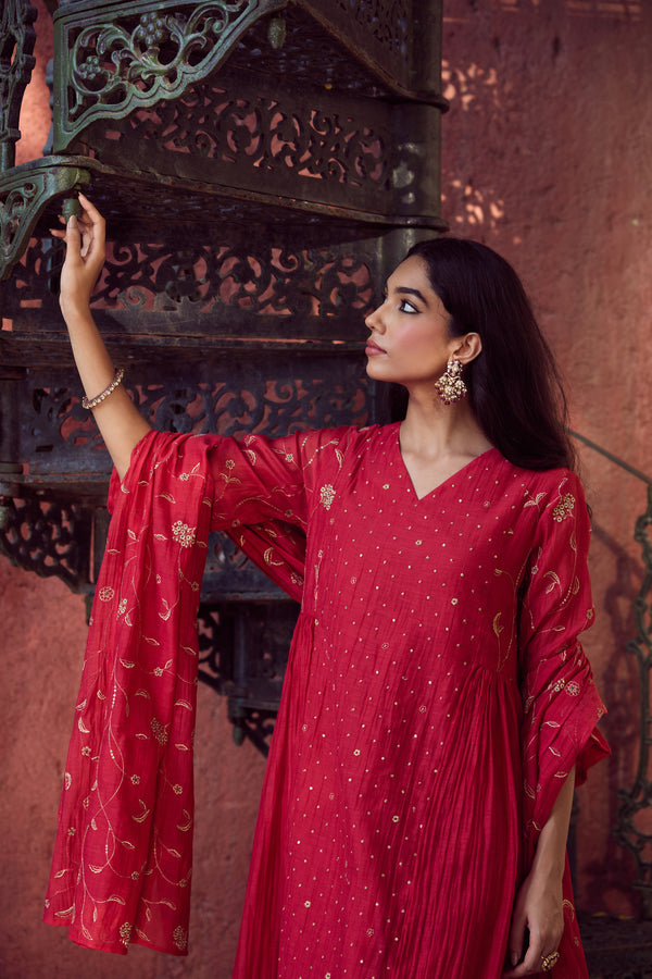 Chanderi Dupatta - Red