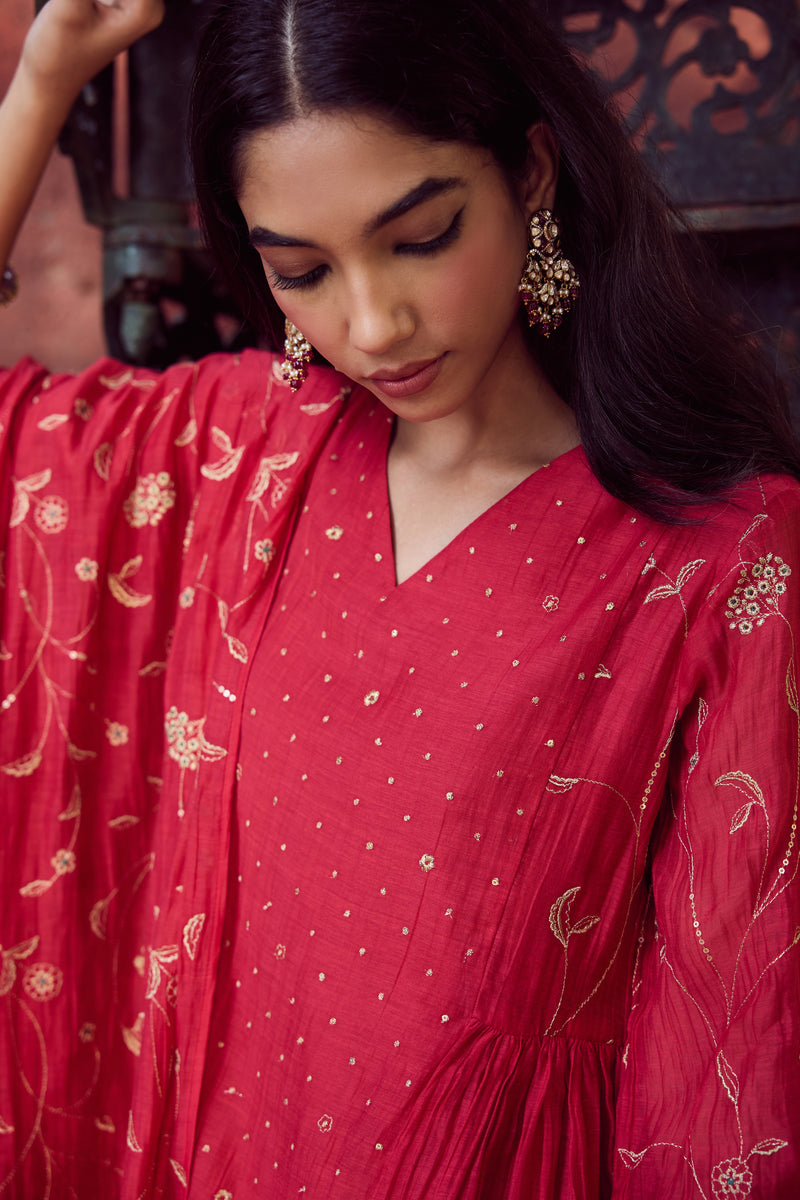 Chanderi Dupatta - Red