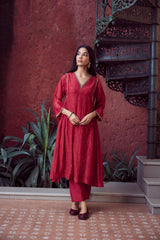 Chanderi Parallel - Red