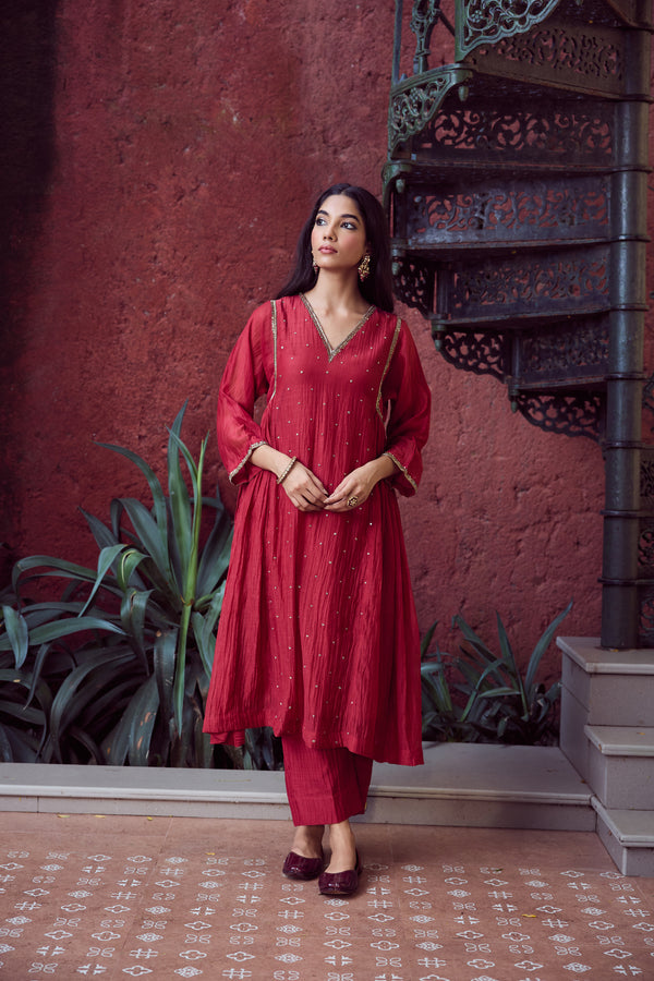 Chanderi Parallel - Red