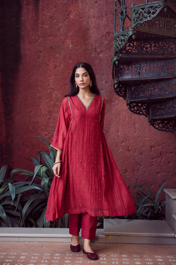 Chanderi Parallel - Red