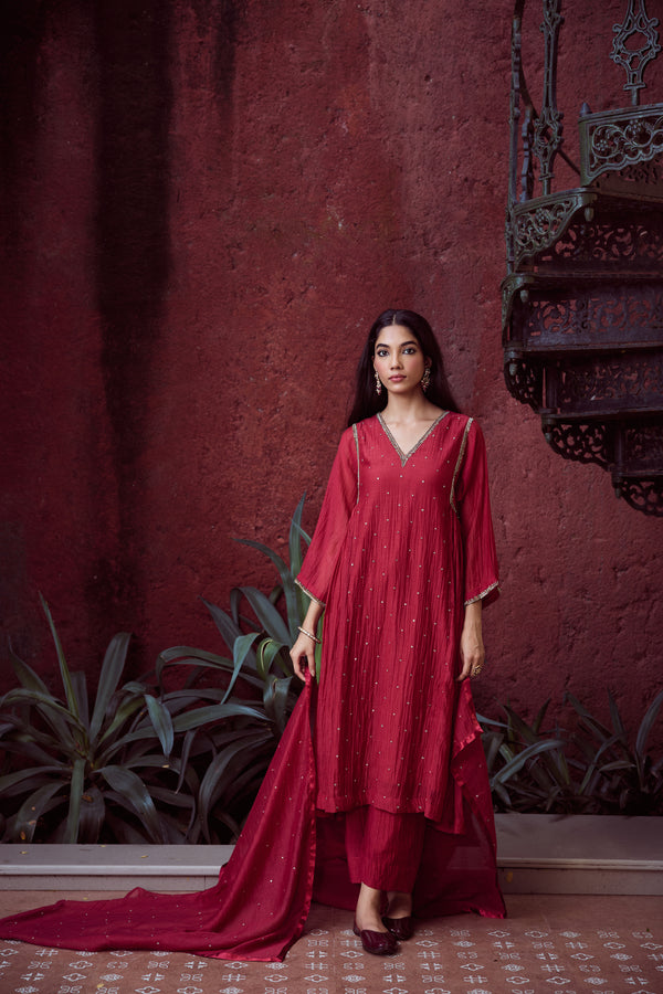 Chanderi Dupatta - Red
