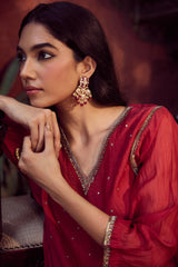 Chanderi Hand Embroidered Kurta - Red