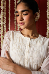 Chanderi Hand Embroidered Kurta - White