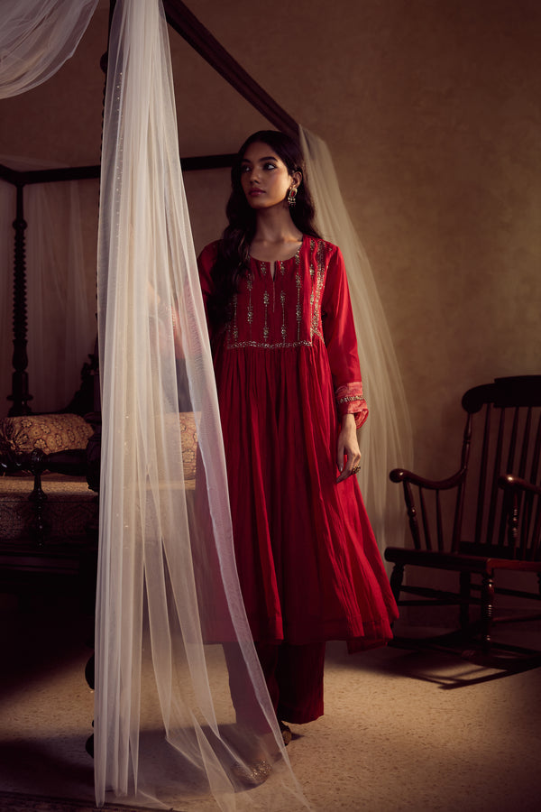 Chanderi Parallel - Red