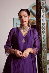 Chanderi Hand Embroidered Kurta - Purple