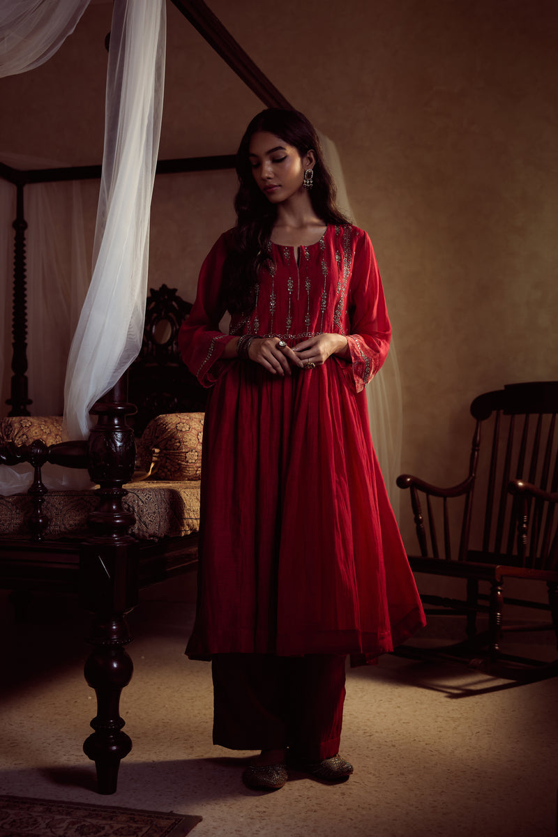 Chanderi Parallel - Red