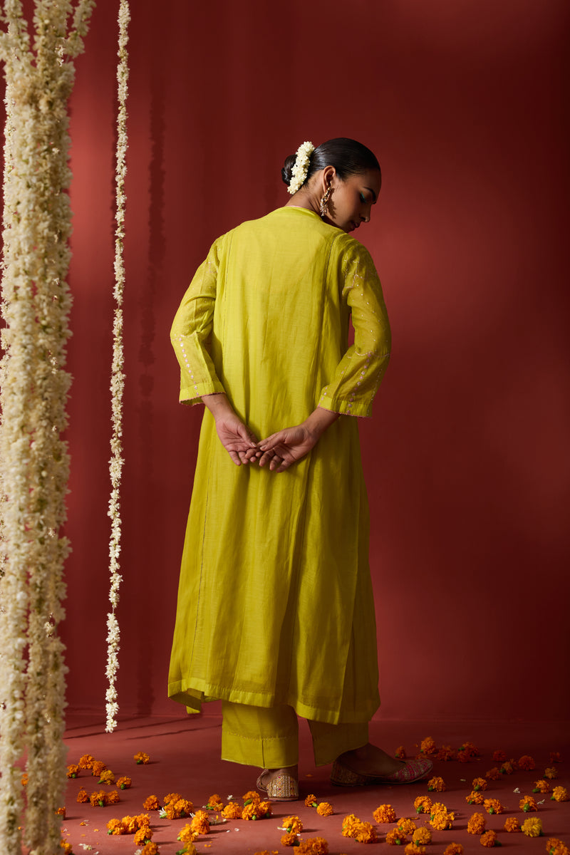 Chanderi Hand Embroidered Kurta - Green