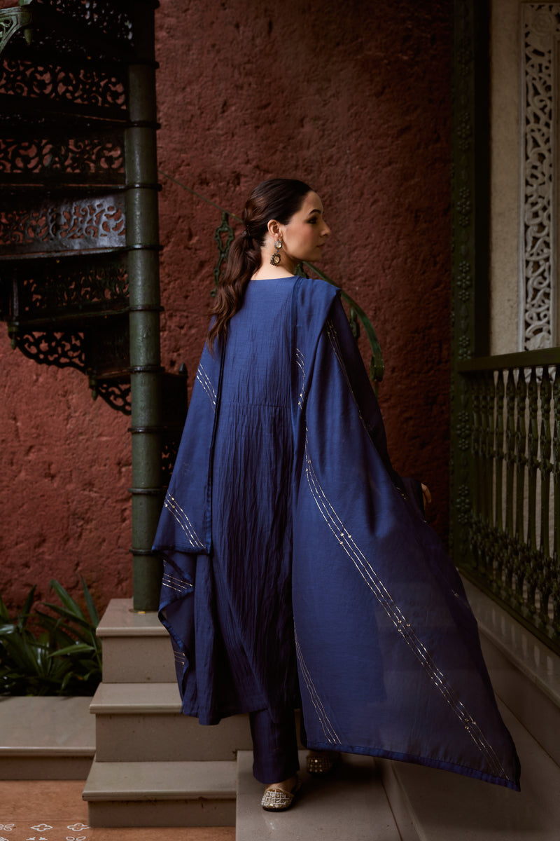 Chanderi Hand Embroidered Kurta - Blue
