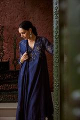 Chanderi Hand Embroidered Kurta - Blue