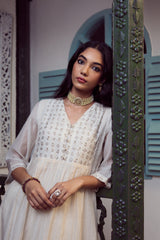 Chanderi Hand Embroidered Kurta - White