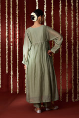 Chanderi Hand Embroidered Kurta - Green