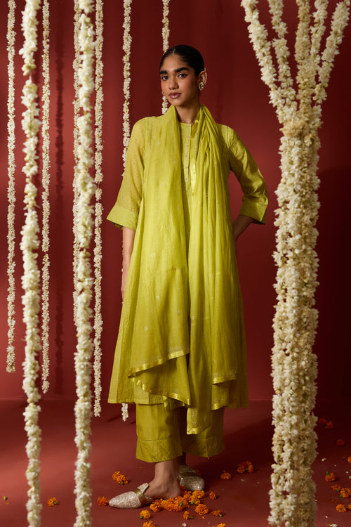Chanderi Hand Embroidered Kurta - Green
