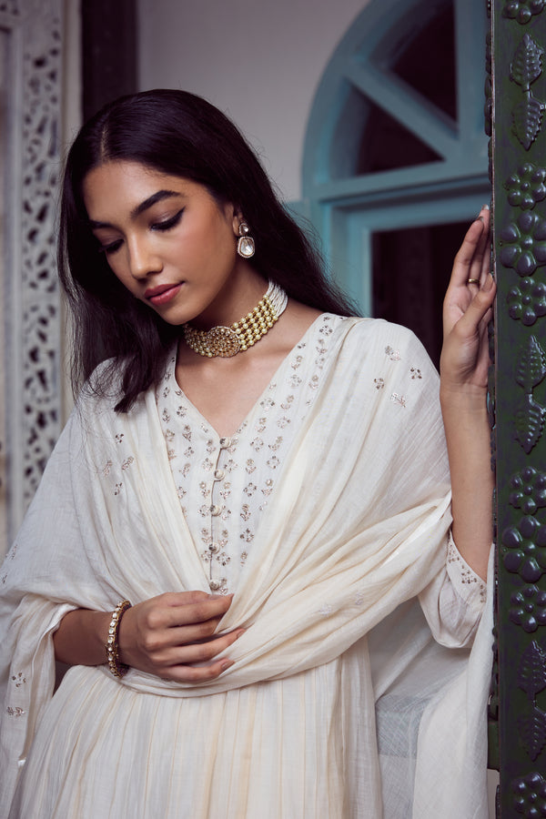 Chanderi Dupatta - White