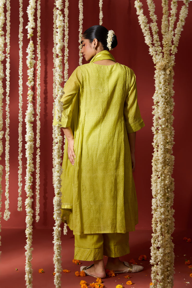 Chanderi Hand Embroidered Kurta - Green