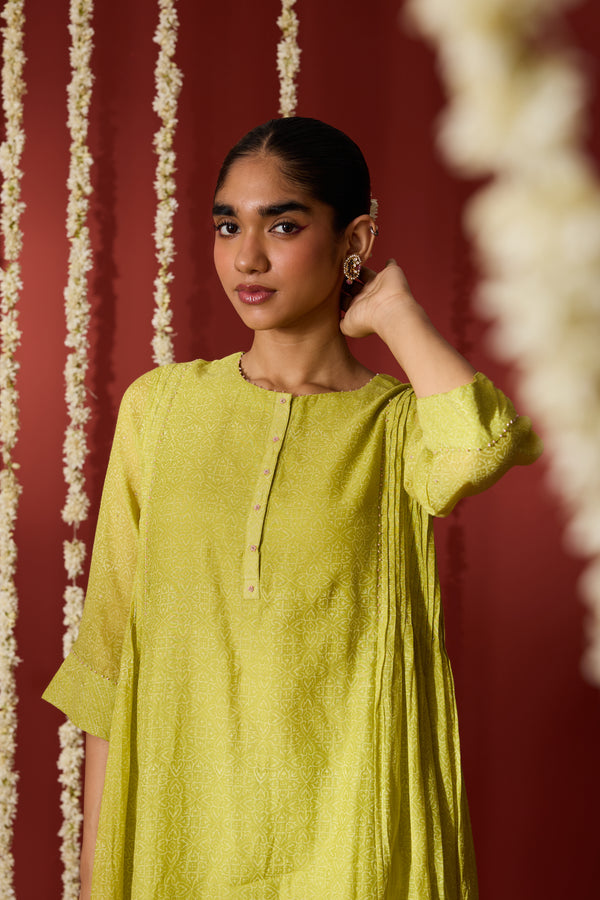 Chanderi Hand Embroidered Kurta - Green