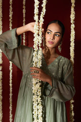 Chanderi Hand Embroidered Kurta - Green