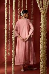 Chanderi Hand Embroidered Kurta - Pink