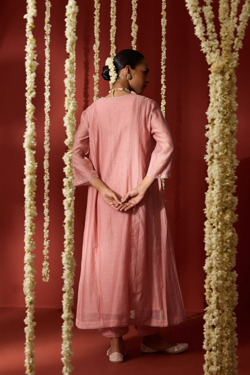 Chanderi Hand Embroidered Kurta - Pink