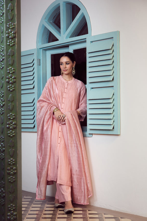 Chanderi Parallel - Peach
