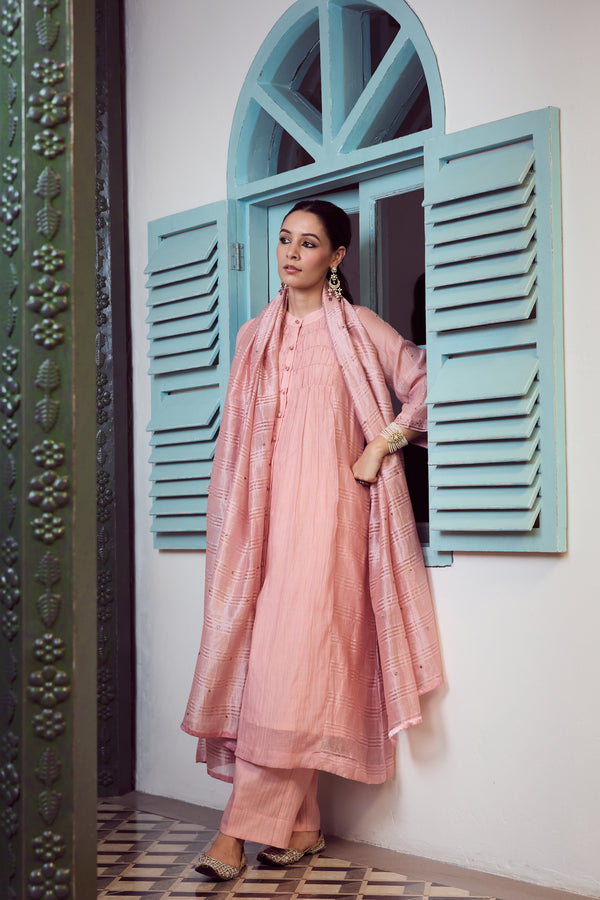 Chanderi Parallel - Peach