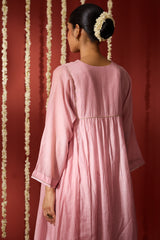 Chanderi Hand Embroidered Kurta - Pink
