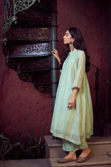 Chanderi Hand Embroidered Kurta - Green