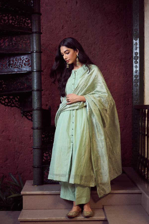 Chanderi Hand Embroidered Kurta - Green