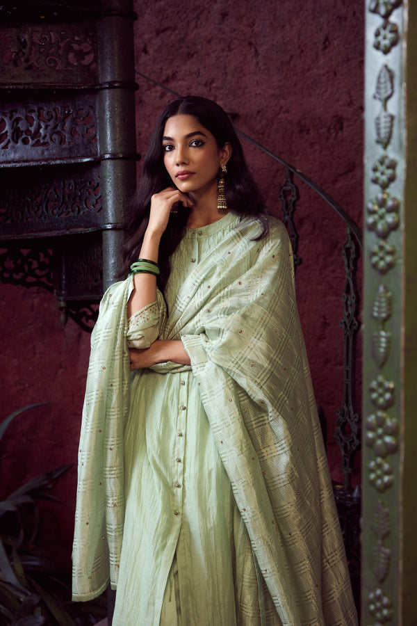 Chanderi Hand Embroidered Kurta - Green