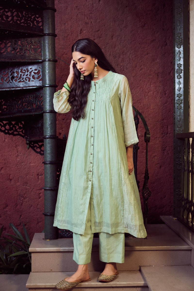 Chanderi Hand Embroidered Kurta - Green