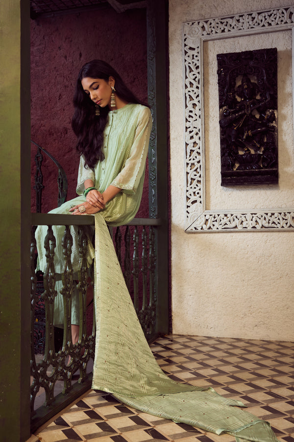 Chanderi Dupatta - Green