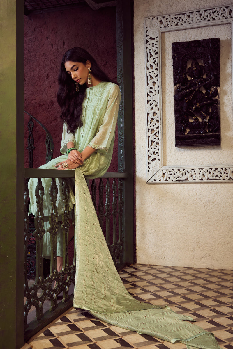 Chanderi Dupatta - Green